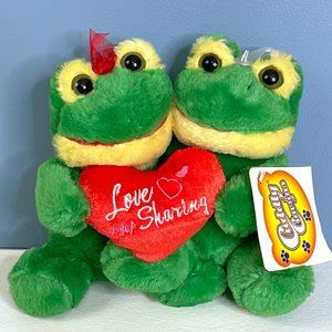 Pair of Adorable Frogs LOVE‎ IS FOR SHARING Heart 8" Plush Stuffed Animal Toys